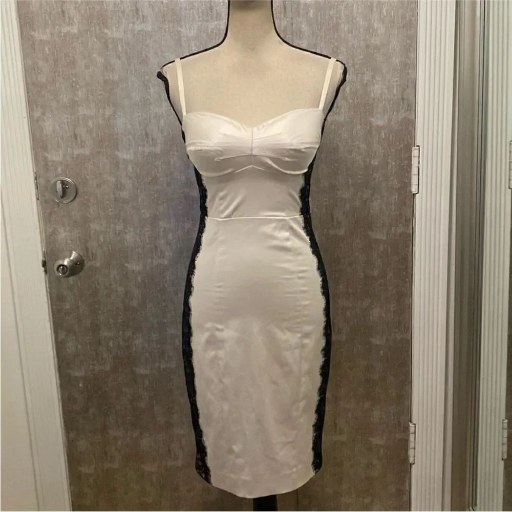 Guess Stylish satin White Dress with Black Lace Sides, US4
